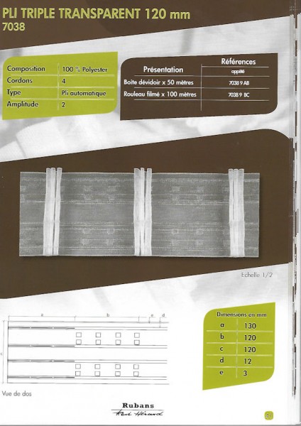 7038 – 120mm – Triple Fold – Transparent – Pleating Tape